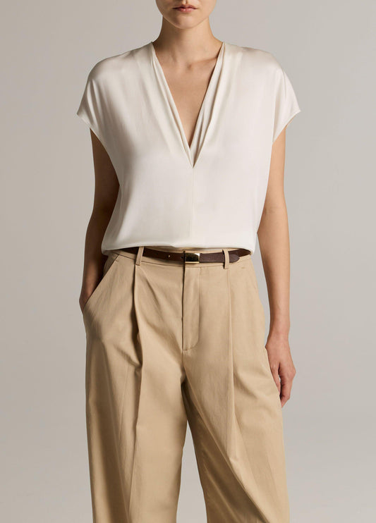 Silk-Blend Double V-Neck Top - US 1375