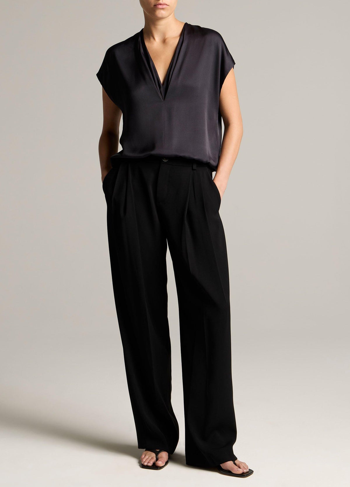 Silk-Blend Double V-Neck Top - US 3372