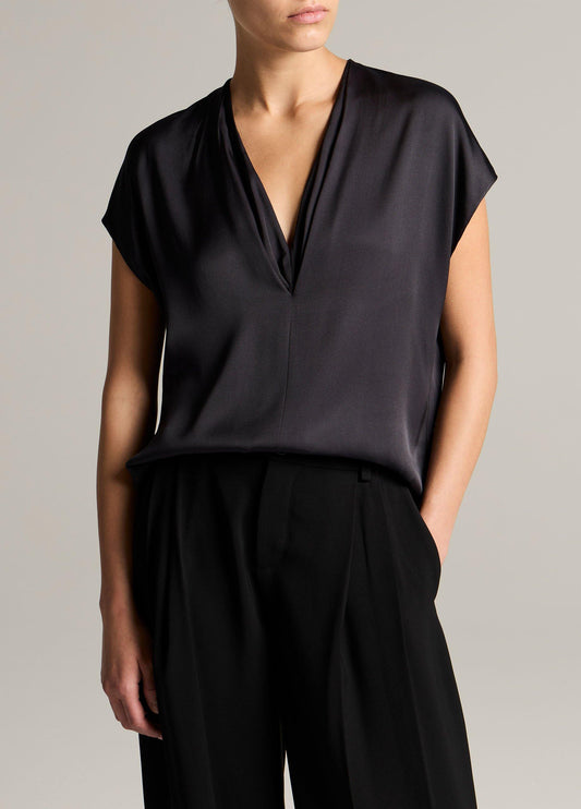 Silk-Blend Double V-Neck Top - US 3372