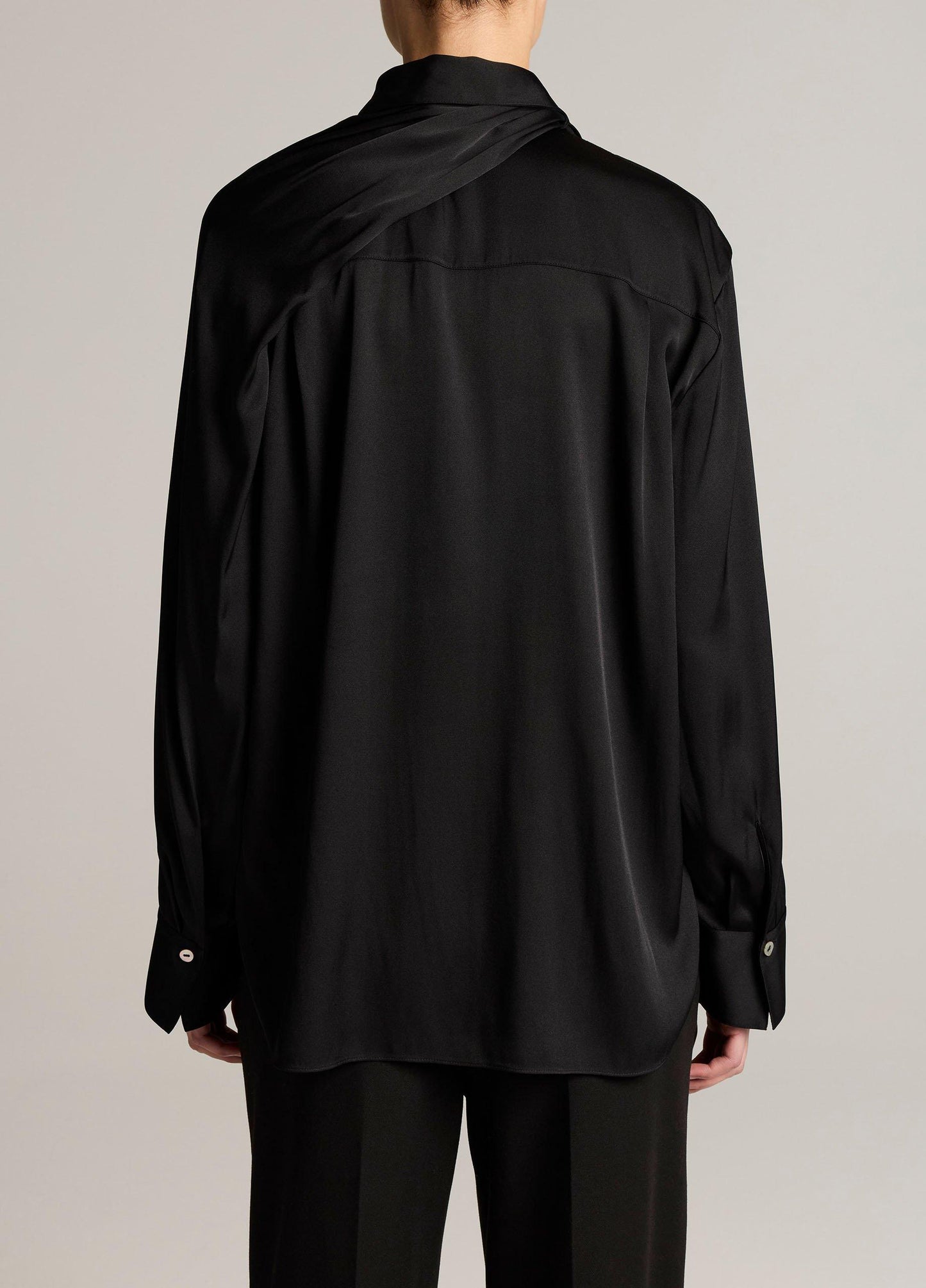 Silk-Blend Draped Scarf-Tie Button-Front Shirt - US 7196