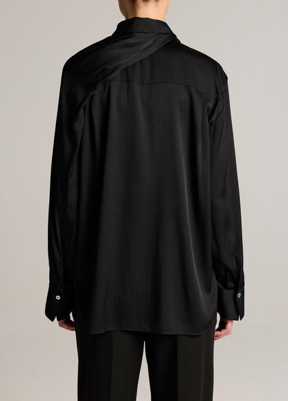 Silk-Blend Draped Scarf-Tie Button-Front Shirt - US 7196