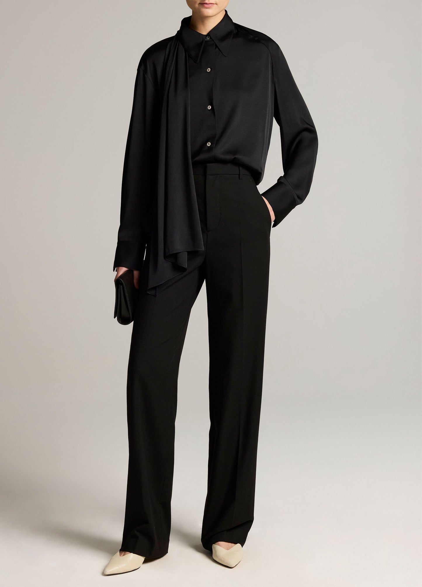 Silk-Blend Draped Scarf-Tie Button-Front Shirt - US 7196
