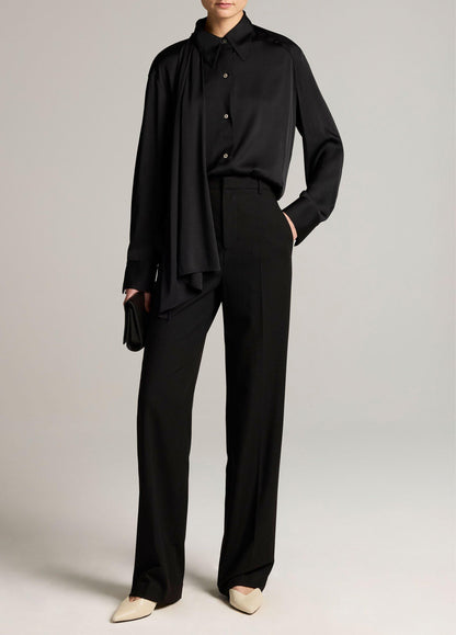 Silk-Blend Draped Scarf-Tie Button-Front Shirt - US 7196