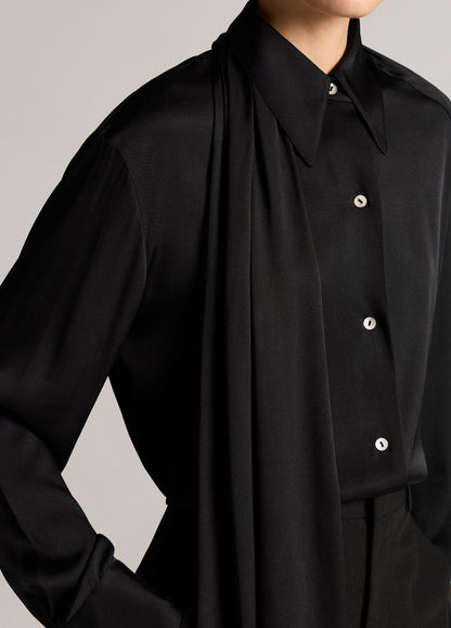 Silk-Blend Draped Scarf-Tie Button-Front Shirt - US 7196