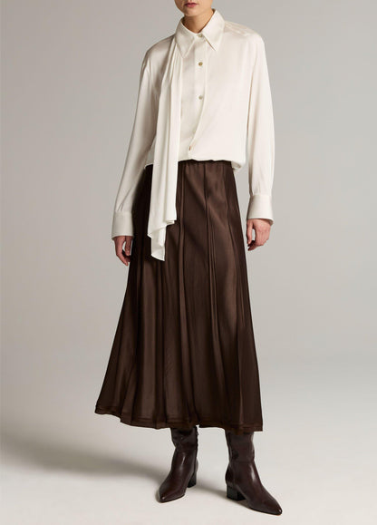Silk-Blend Draped Scarf-Tie Button-Front Shirt - US 5436