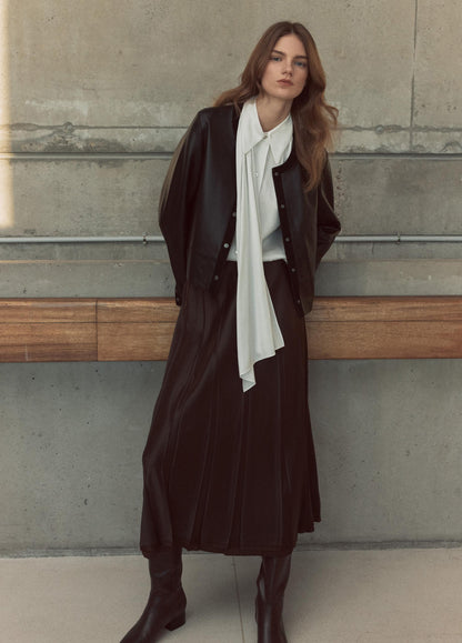 Silk-Blend Draped Scarf-Tie Button-Front Shirt - US 5436