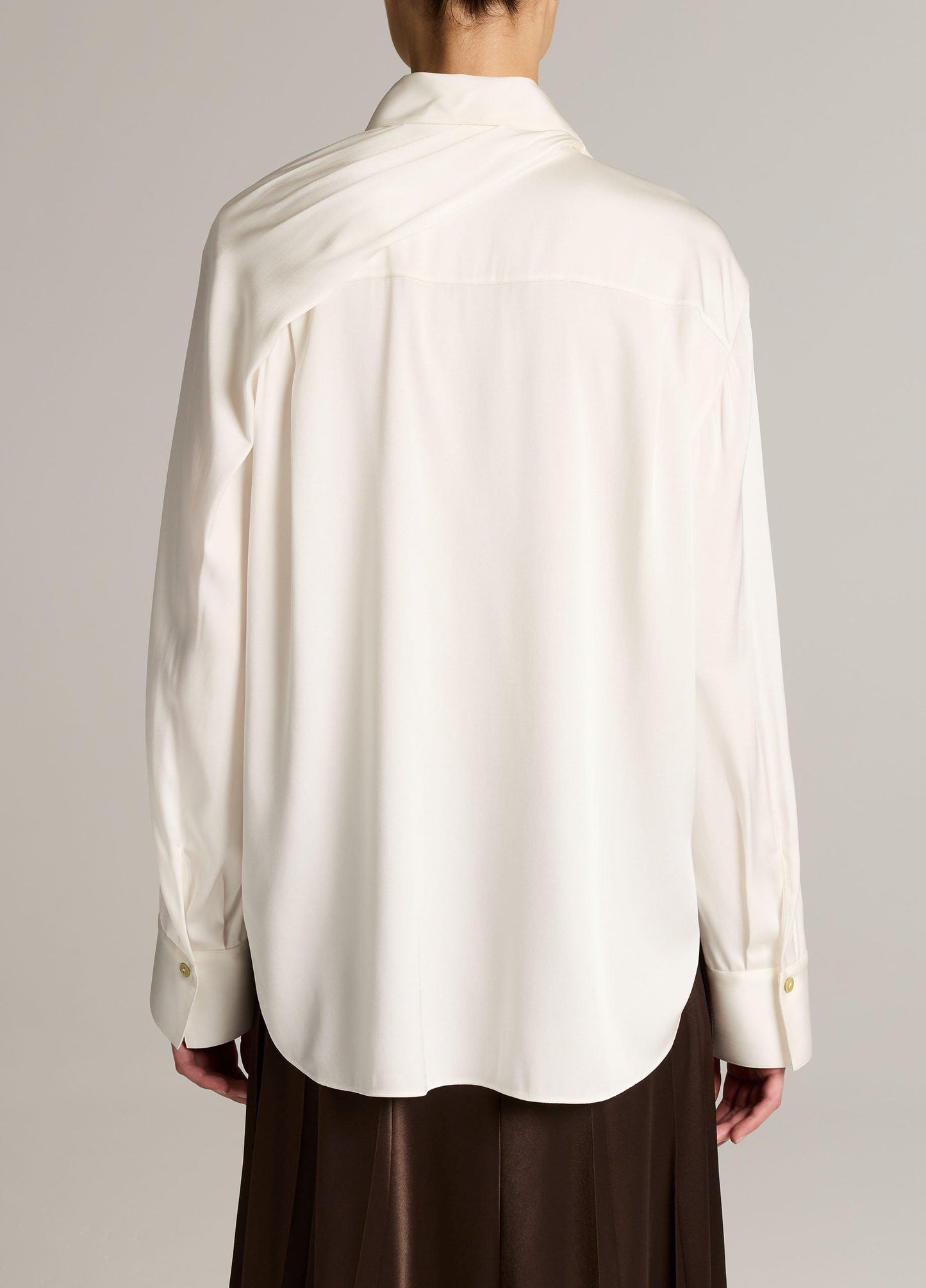Silk-Blend Draped Scarf-Tie Button-Front Shirt - US 5436