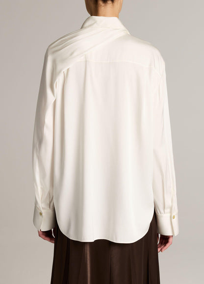 Silk-Blend Draped Scarf-Tie Button-Front Shirt - US 5436