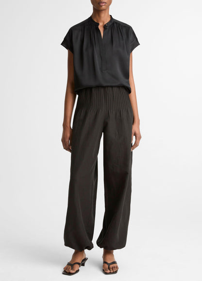 Silk Gathered Cap-Sleeve Blouse - US 4029