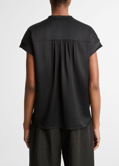 Silk Gathered Cap-Sleeve Blouse - US 4029