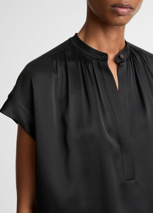 Silk Gathered Cap-Sleeve Blouse - US 4029
