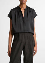 Silk Gathered Cap-Sleeve Blouse - US 4029