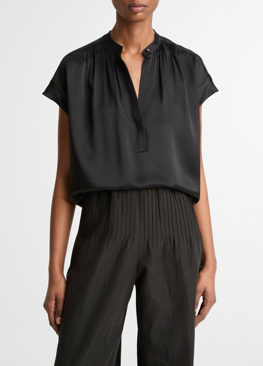 Silk Gathered Cap-Sleeve Blouse - US 4029