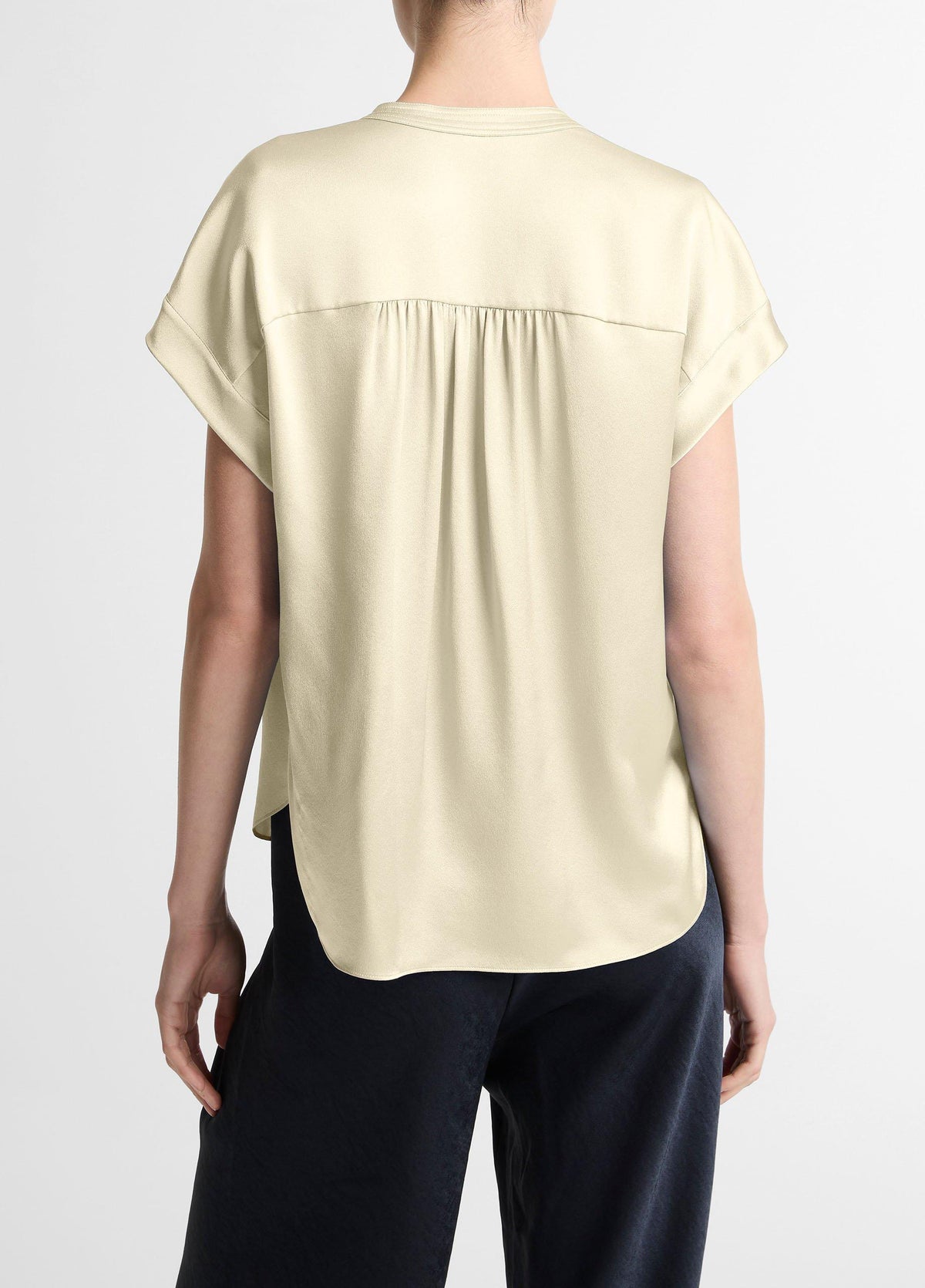 Silk Gathered Cap-Sleeve Blouse - US 6383