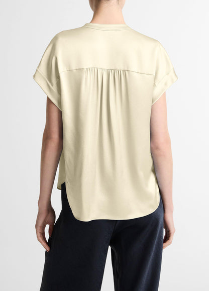 Silk Gathered Cap-Sleeve Blouse - US 6383