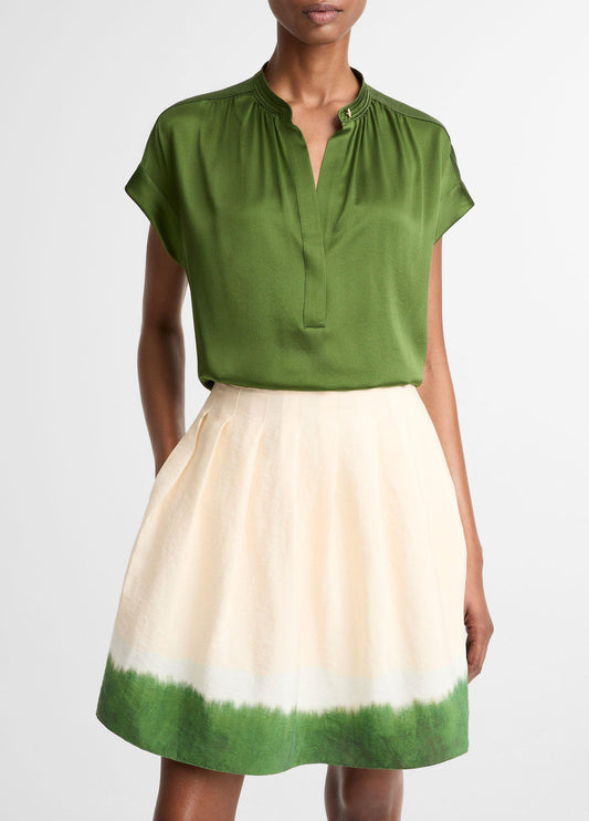 Silk Gathered Cap-Sleeve Blouse - US 8215