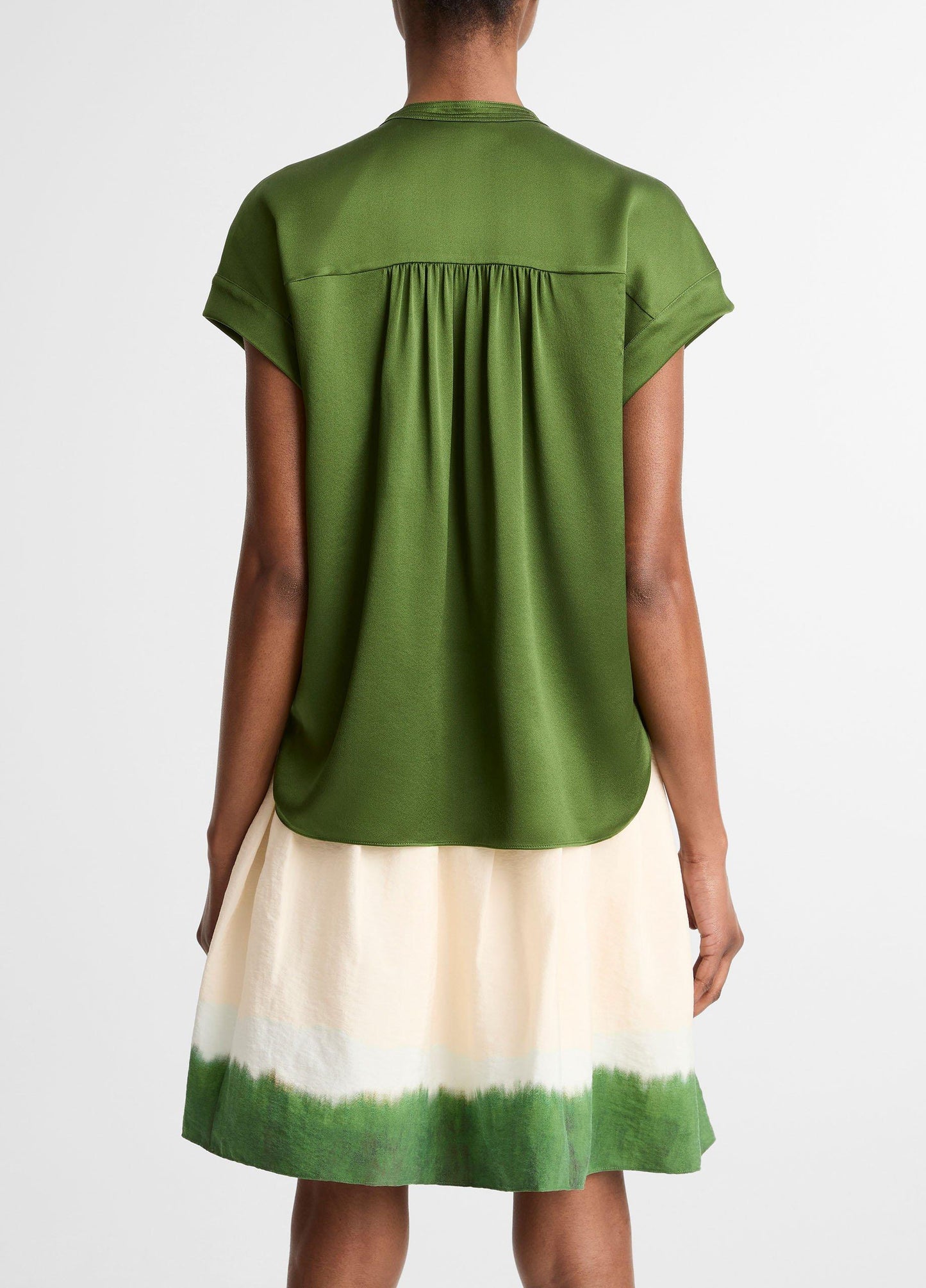 Silk Gathered Cap-Sleeve Blouse - US 8215