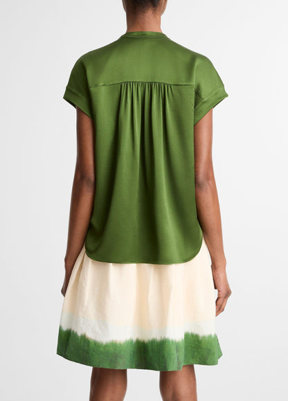 Silk Gathered Cap-Sleeve Blouse - US 8215