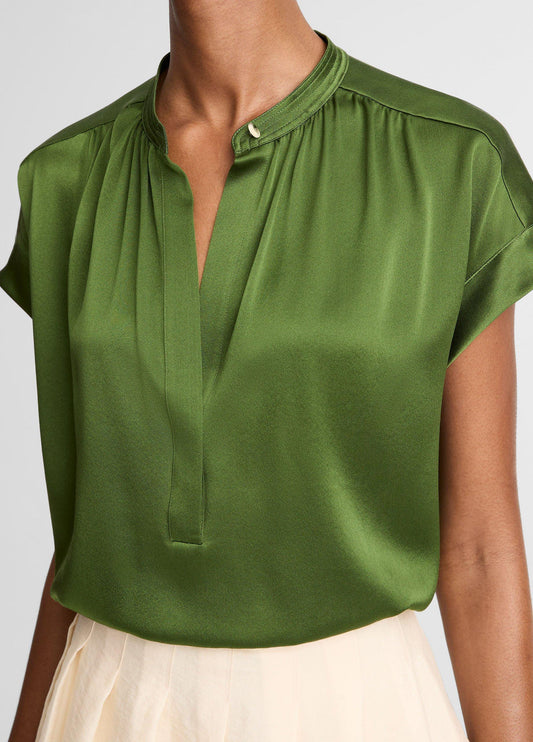 Silk Gathered Cap-Sleeve Blouse - US 8215