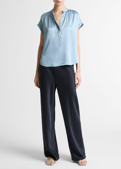 Silk Gathered Cap-Sleeve Blouse - US 7938