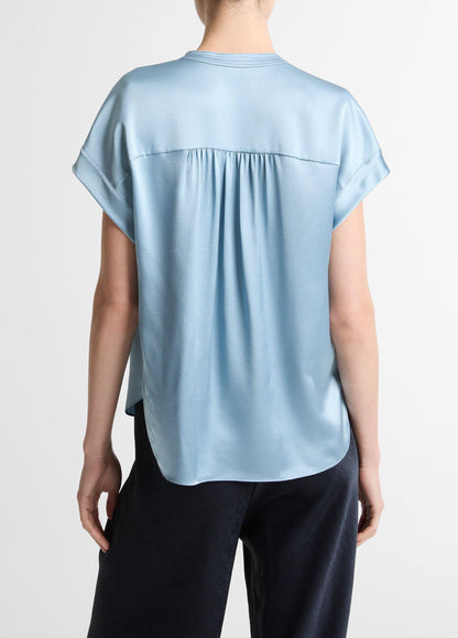 Silk Gathered Cap-Sleeve Blouse - US 7938