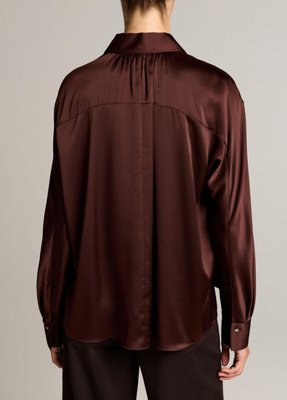 Silk Satin Dolman-Sleeve Button-Front Shirt - US 4399