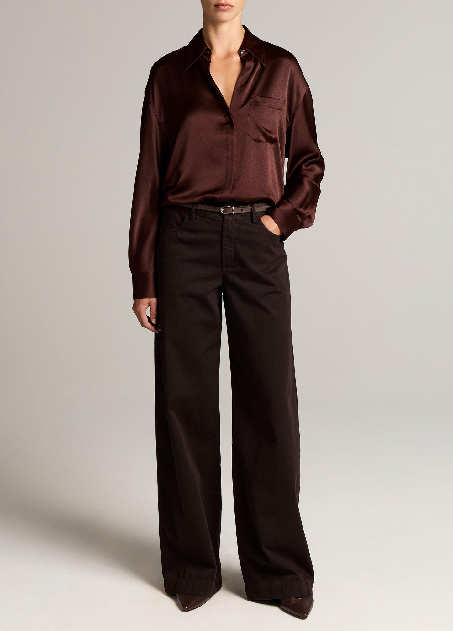 Silk Satin Dolman-Sleeve Button-Front Shirt - US 4399