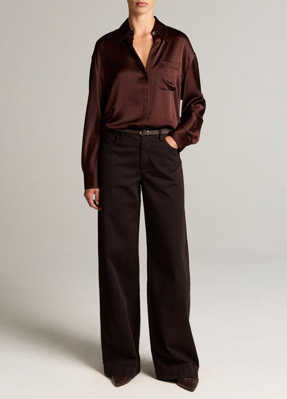 Silk Satin Dolman-Sleeve Button-Front Shirt - US 4399