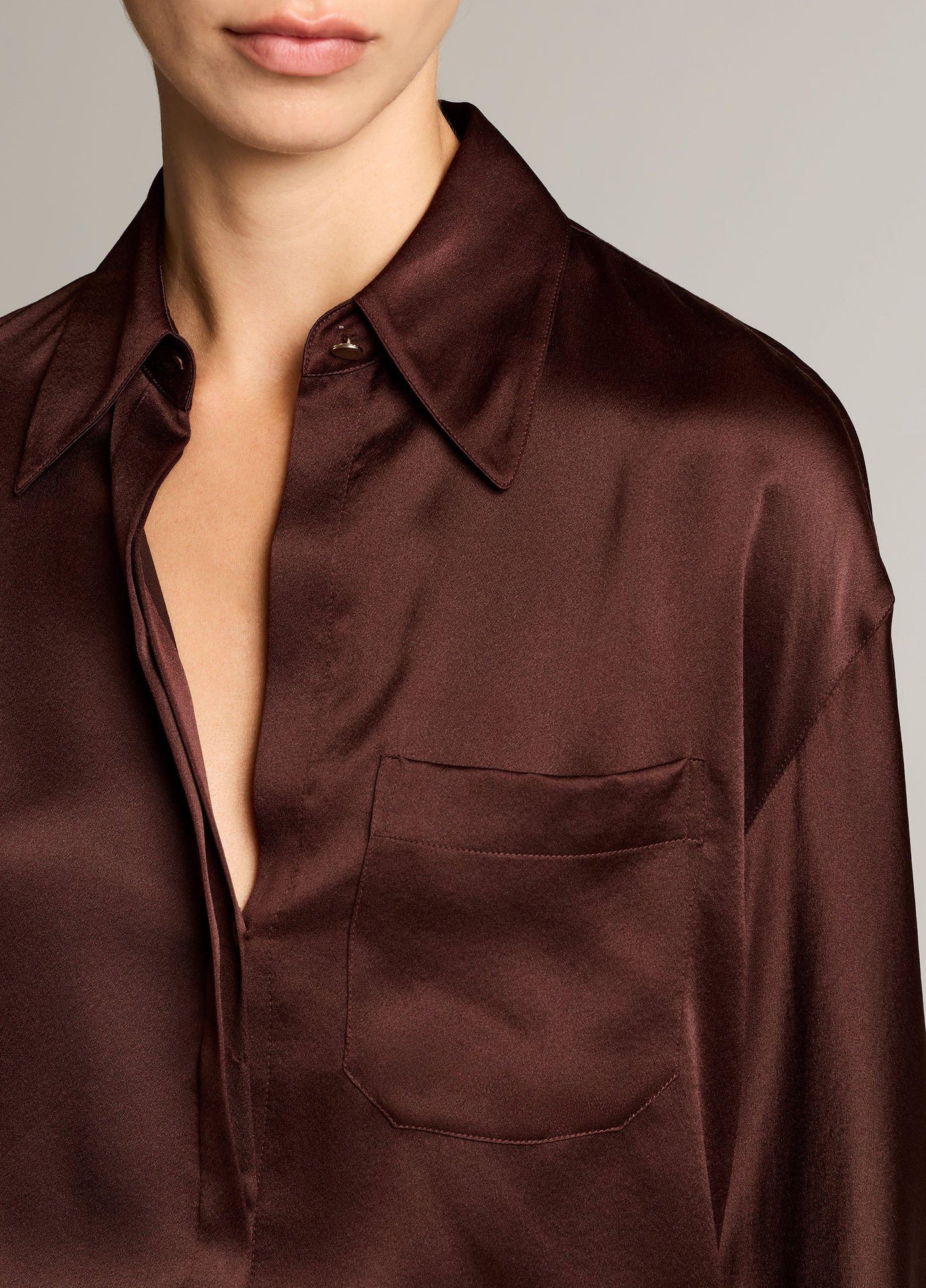 Silk Satin Dolman-Sleeve Button-Front Shirt - US 4399