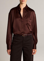Silk Satin Dolman-Sleeve Button-Front Shirt - US 4399