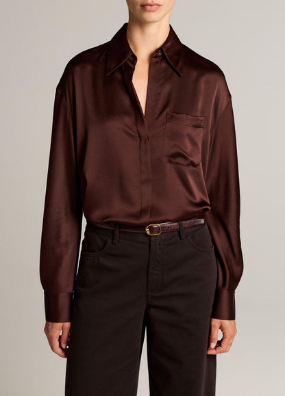 Silk Satin Dolman-Sleeve Button-Front Shirt - US 4399