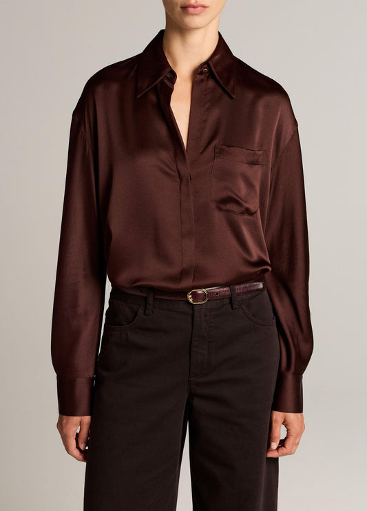 Silk Satin Dolman-Sleeve Button-Front Shirt - US 4399