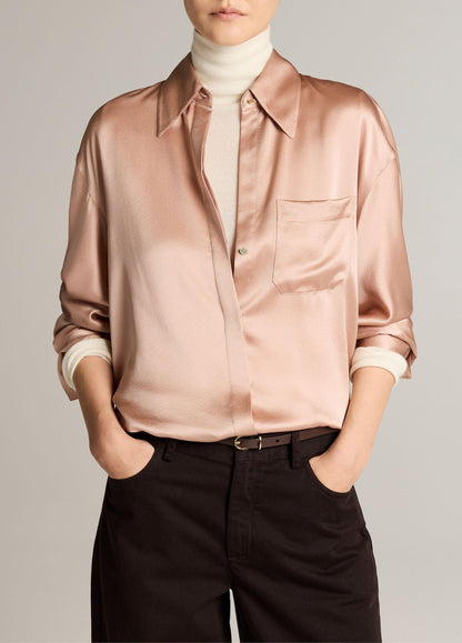 Silk Satin Dolman-Sleeve Button-Front Shirt - US 0901