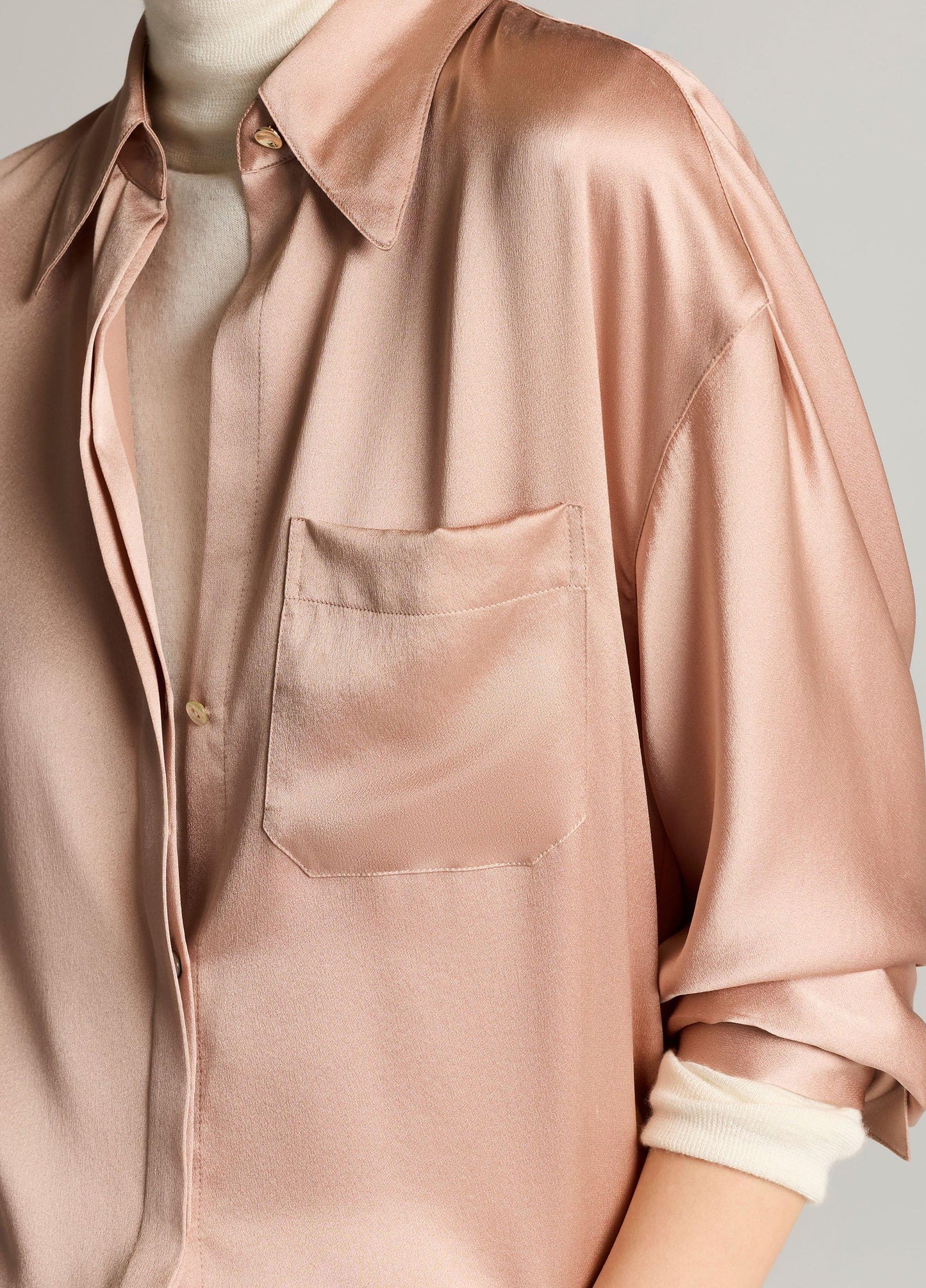 Silk Satin Dolman-Sleeve Button-Front Shirt - US 0901