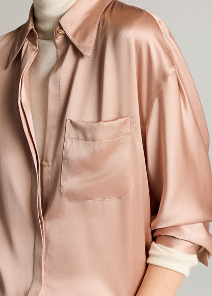 Silk Satin Dolman-Sleeve Button-Front Shirt - US 0901