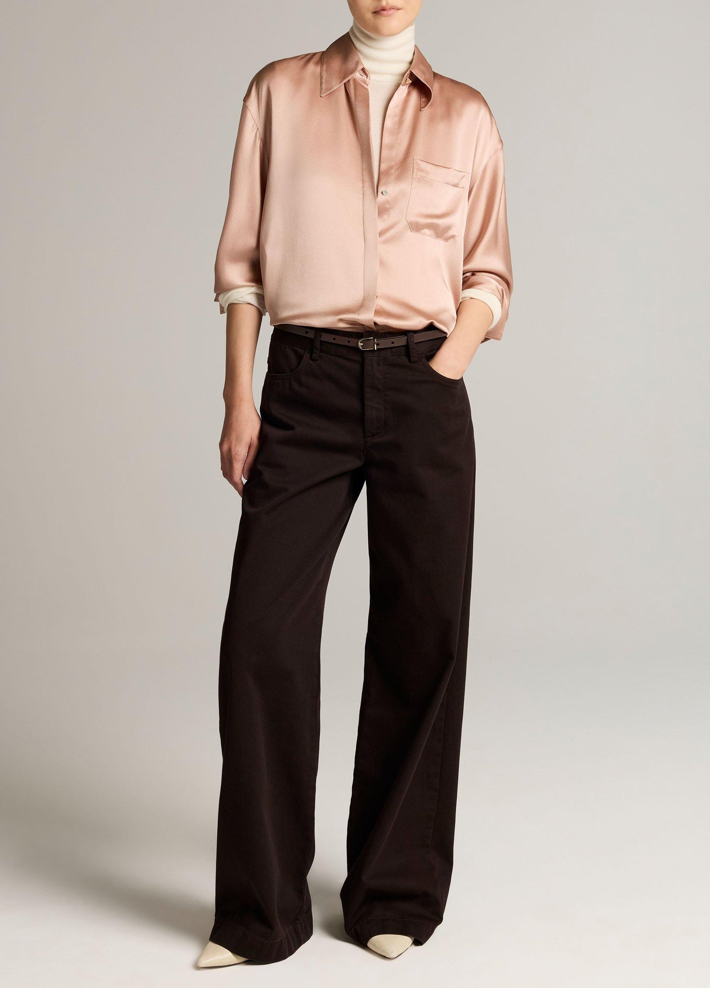 Silk Satin Dolman-Sleeve Button-Front Shirt - US 0901