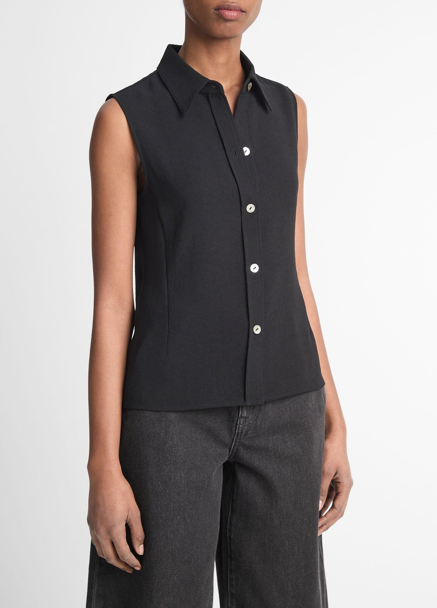 Sleeveless Button-Front Shirt - US 4620