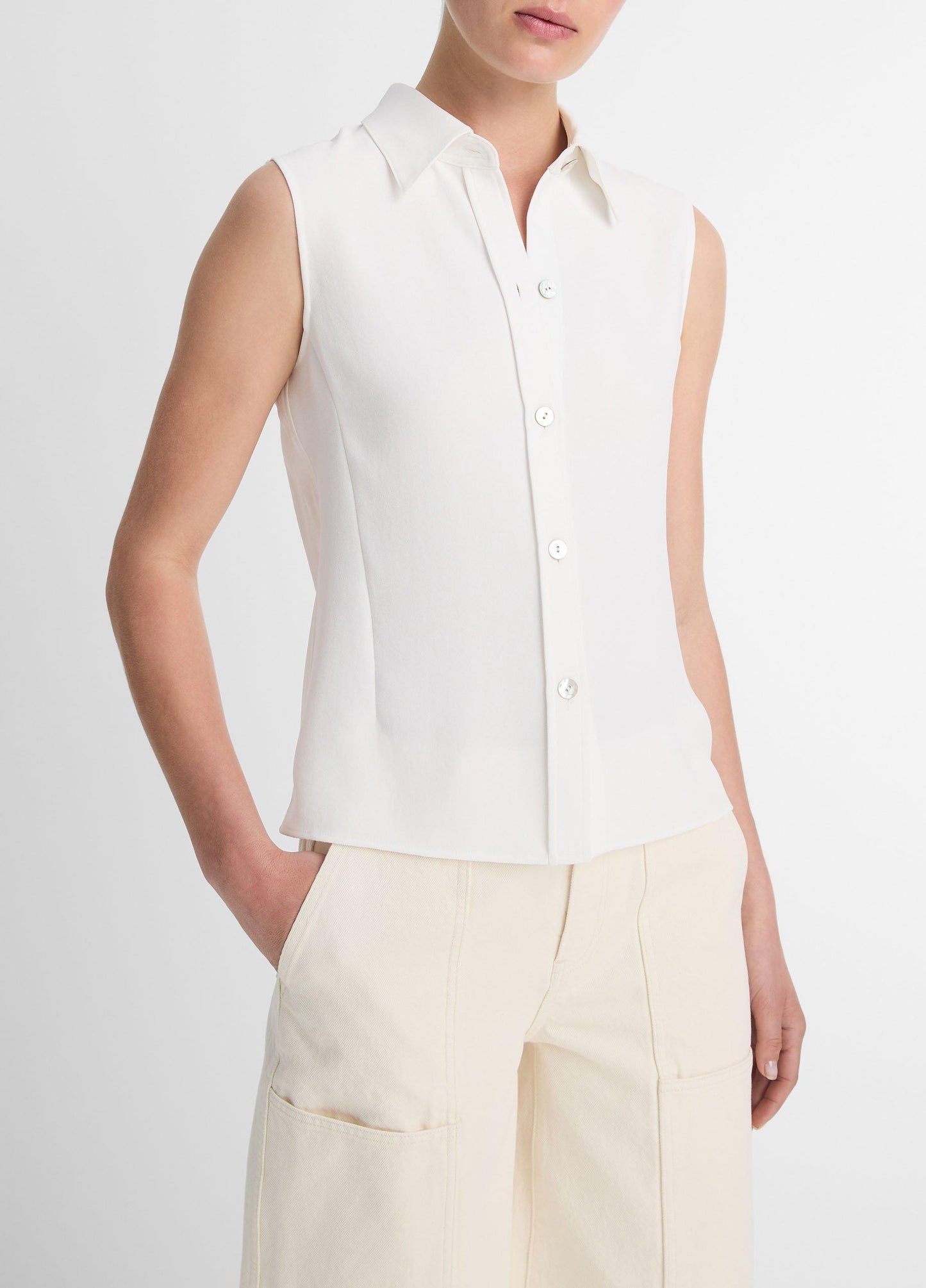 Sleeveless Button-Front Shirt - US 5028