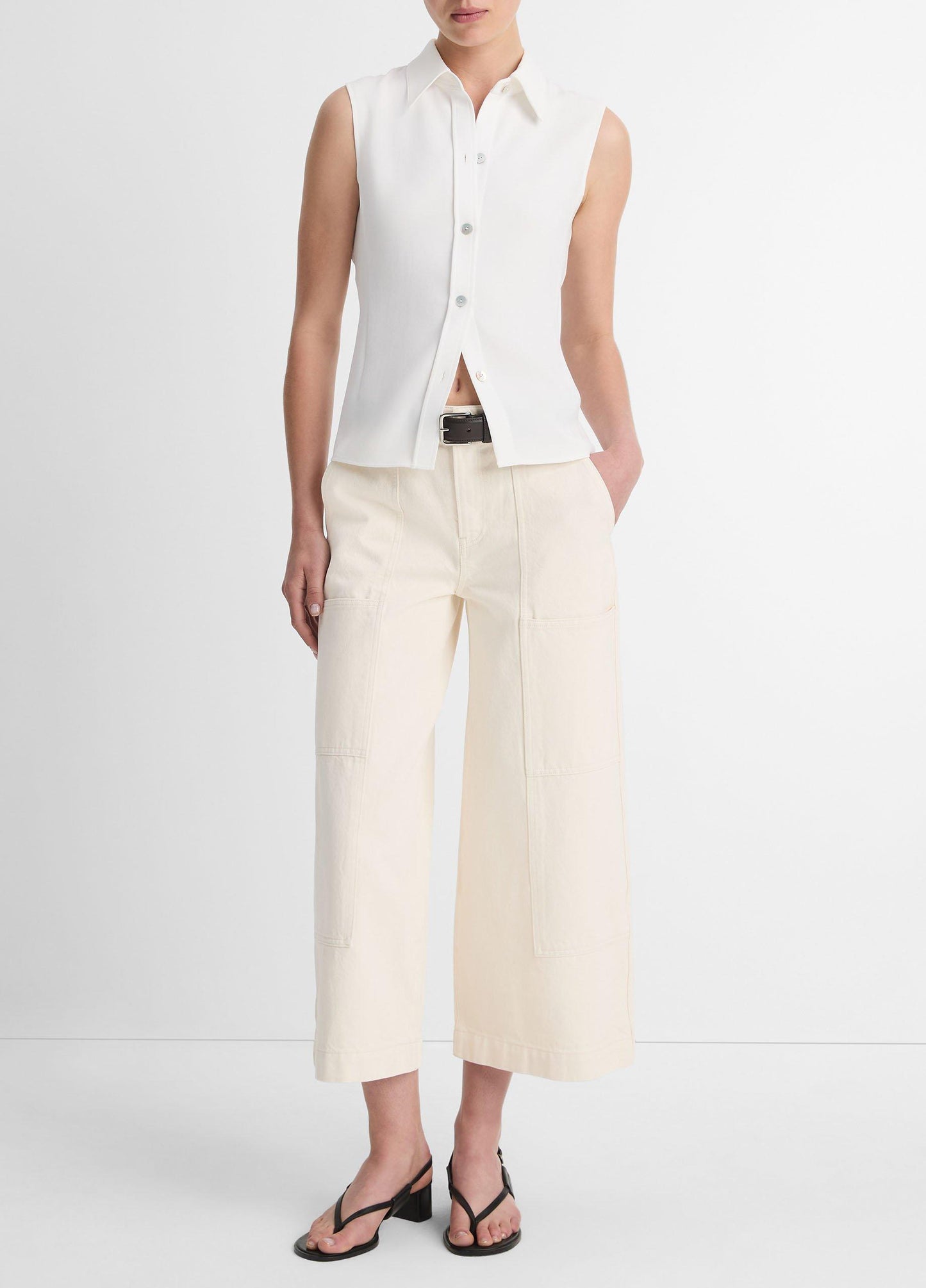 Sleeveless Button-Front Shirt - US 5028