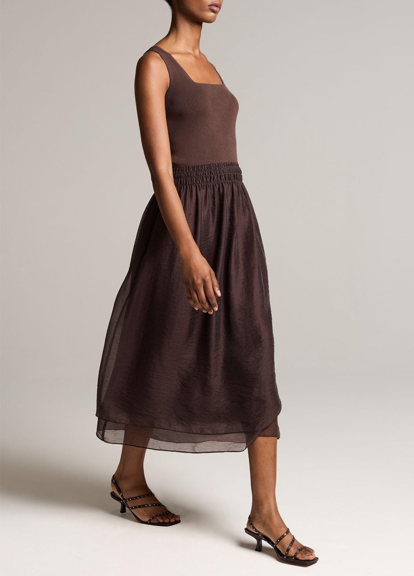 Square-Neck Mixed-Media Dress - US 2310