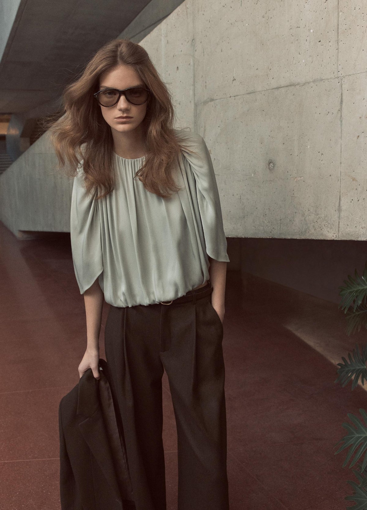 Stretch-Silk Cape-Sleeve Bubble Blouse - US 0329