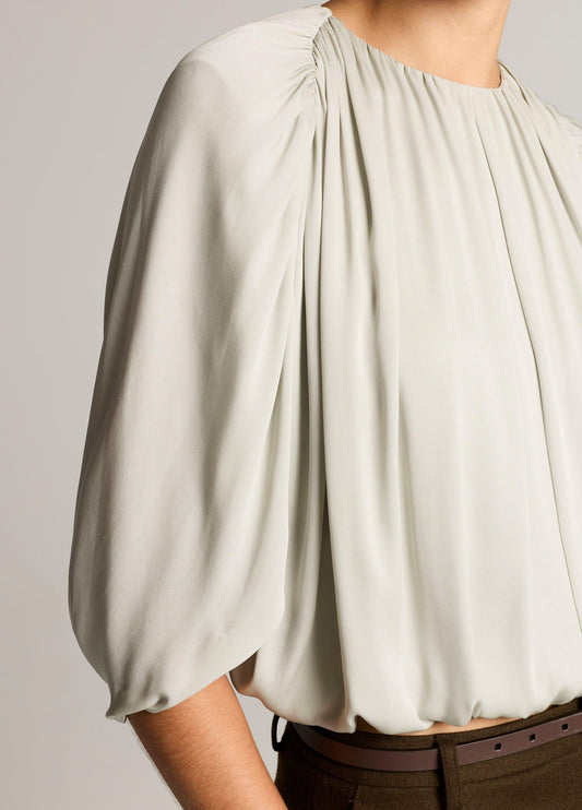 Stretch-Silk Cape-Sleeve Bubble Blouse - US 0329