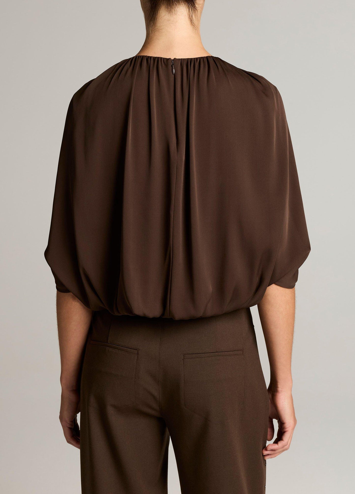 Stretch-Silk Cape-Sleeve Bubble Blouse - US 4639