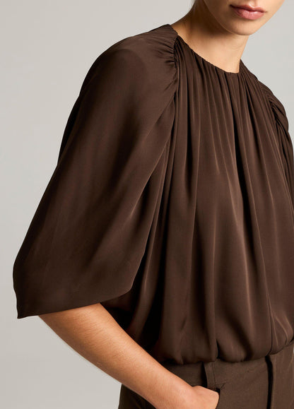 Stretch-Silk Cape-Sleeve Bubble Blouse - US 4639