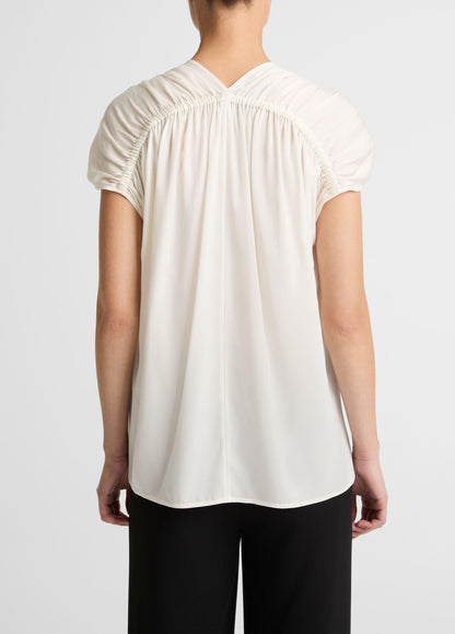 Stretch-Silk Gathered Cap-Sleeve Blouse - US 2693