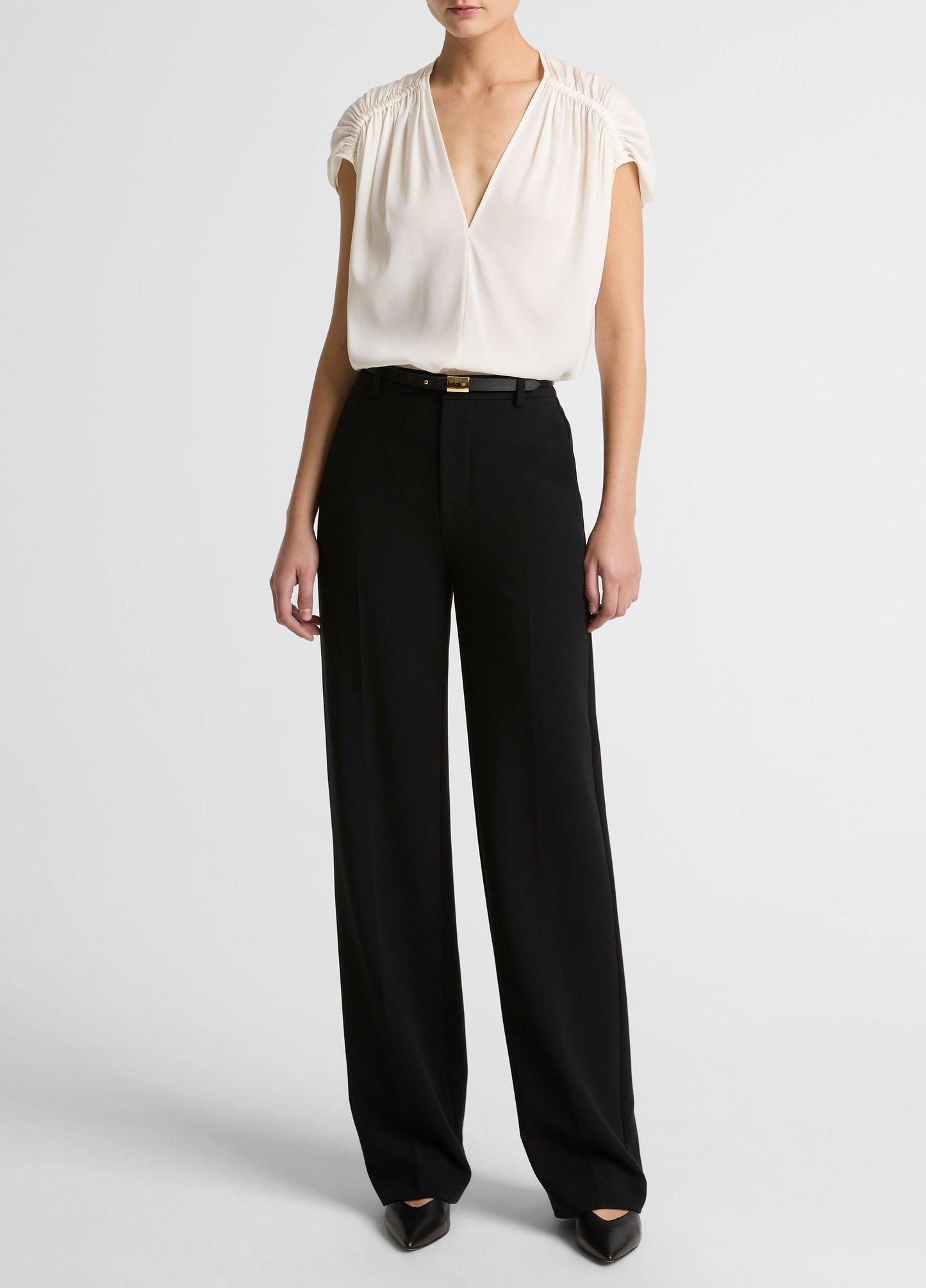 Stretch-Silk Gathered Cap-Sleeve Blouse - US 2693