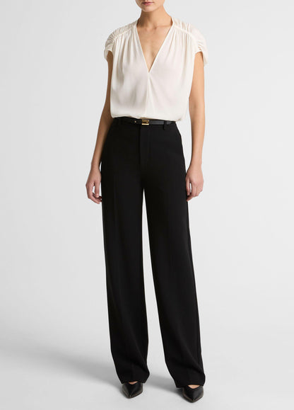 Stretch-Silk Gathered Cap-Sleeve Blouse - US 2693