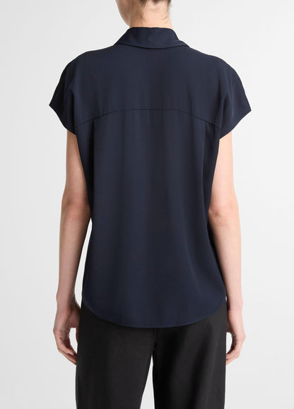 Stretch-Silk Hidden-Placket Cap-Sleeve Blouse - US 5839