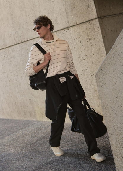 Striped Cotton-Blend Long-Sleeve Polo Shirt - US 9548