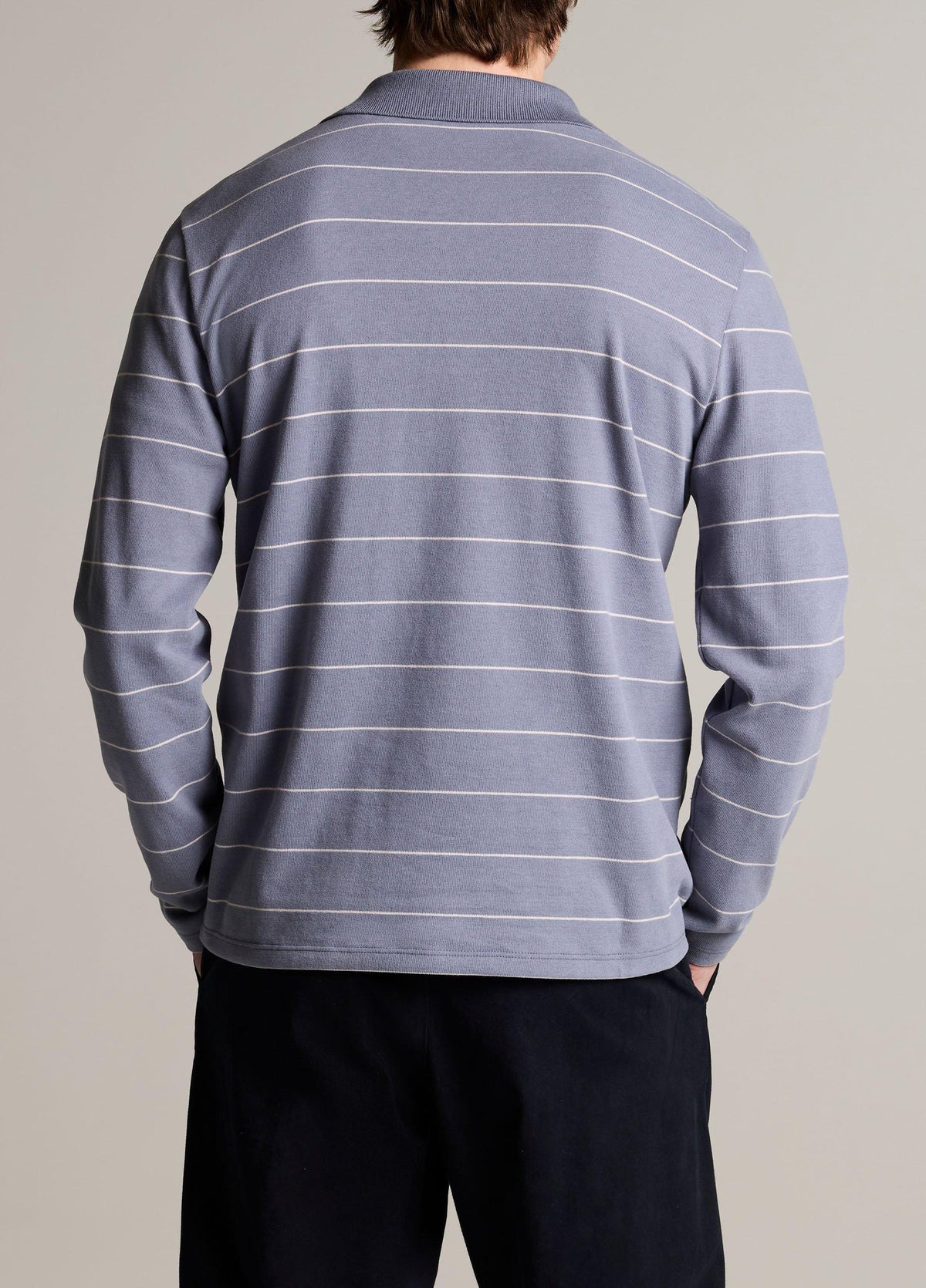 Striped Cotton-Blend Long-Sleeve Polo Shirt - US 9472